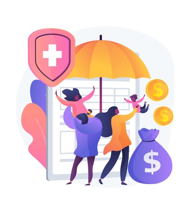 Family benefit abstract concept vector illustration. Family tax benefit, payment per child, help with raising children, economic support, insurance agent, piggy bank, money abstract metaphor.